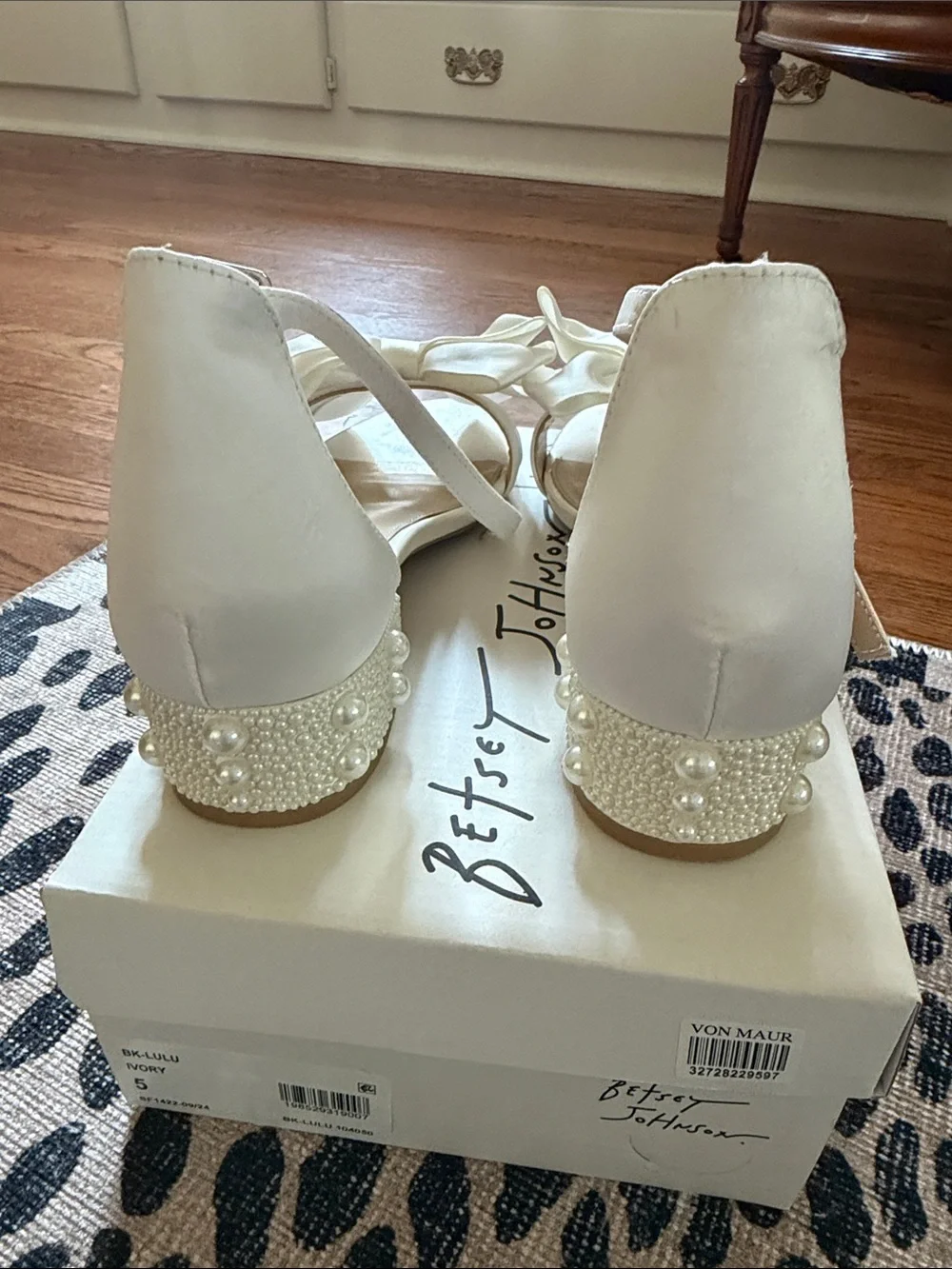 Betsey Johnson Ivory Bow Ankle-Strap Block Heel Sandals